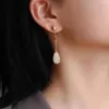 Dangle Earrings Inlaid With Natural An White Jade Drop Shaped Long Retro Court Style Flowers Fresh Charm Women's Brand Jewelry