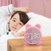 Saatler Çocuk Çalar Saat Bluetooth Hoparlör Başucu Yatak Saati Ayna Dijital Uyandırma Zamanlayıcı Çocuk Uyku Eğitmeni Pembe
