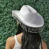 Brede rand hoeden emmer hoeden westerse strass tassel vilt cowboy hoed cowboy girl rol spelen feestaccessoires y240425