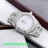 AP Crystal Wrist Watch Royal Oak Series 18K All White Gold Origin Original Diamond Fritillaria Quartz Womens Watch 67602BC 33 mm