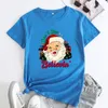 Women's T Shirts Don't Stop Believin' Santa Tshirt Funny Women Winter Xmas Holiday Season Tee Shirt Top