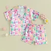 Kläduppsättningar Småbarn Baby Girl Satin Matchande pyjamas Set Big Sister Little Button Down Shirt Shorts 2 Piece Summer Sleepsuit