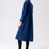 Casual Dresses Women's Minimalist Standing Neck Long Sleeved Single Breasted Cotton Loose Dress