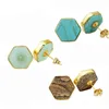 Stud Earrings TUMBEELLUWA Gold Color Metal Wrap Picture Jasper Stone Glass Hexagon Jewelry For Woman Girl