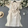 Party Dresses France Elegant Summer White Lace Midi Dress High Quality Women O Neck Embroidery Flower Mesh Up Office Ladies Vestidos