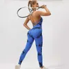 Women's Jumpsuits Rompers Sexy backless jumpsuit suitable for womens fitness push up hollow slimming fitness gym jumpsuit sports tight fitting suit Y240425