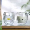 Tumblers Creative Cute Bear Double Layer Coffee Cup Glass Paper Box Animal Milk Ladies Cat Duck Dog Christmas Gift H240425