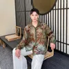 Men's Casual Shirts 2024 Summer Chinese Floral Mesh See-through Long Sleeve Design Trendy Male Retro National Style Shirt