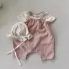 Rompers Cotton Linen Baby Striped Berced 12 ans Boy Girl Girl Jumpsuit Enfants Pantalon Strap Pantalon 2023 Spring Fall Childre