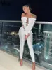 Le tute da donna Rompers Kliou Sexy Hollow S attraverso tute da donna Solido seducente mezzanotte seducente Off spalla Long Slve Autfit da club a forma di corpo Y240425