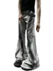 Frauen Jeans grau Gothic Bogenflare Harajuku Ästhetik Y2K Denimhose hohe Taille Cowboyhose Vintage 2000er Jahre Trashy Kleidung