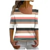 Women's T Shirts Top Fashion Summer Diagonal Collar Short Sleeved Casual Pullover Patchwork Color Stripe Printed Clothing Y2k