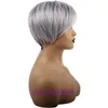 Genuine hair wigs online store Wig New gradient silver gray womens Short oblique bangs wig