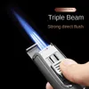 Creative Metal Three-Fire Jet Flame Lighter Creative Windproof Drill Cigarette Lighter Gift Box Wholesale