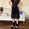 Jupes Deeptown Korean Style Tulle Vintage Black Mesh Sexy Dot Y2k Mid Jirt A-Line Streetwear Fashion Transparent décontracté