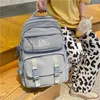 Sac à dos de grande capacité pour femmes mode nylon multiples poches boucle imperméable sac à école pour adolescente étudiante sac à dos