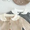 Clothing Sets Vintage Baby Houndstooth Pattern Knit Cardigan + Shorts Spring Autumn Soft Warm Toddler Kids Sweater Set Infant 2Pcs Clothes H240425