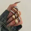 Metal Geometric Opening Ring Set for Women, Exaggerated Texture Smooth Face Jewelry