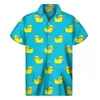 Мужские повседневные рубашки Симпатичная желтая резиновая утка графическая рубашка мужская 3D Принт гавайских рубашек Летние пуговица с коротким рукавом.