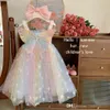 2024 Sommar Nya babyflickor Kläd Party Dress Barnkjol Fantasy Elf Butterfly Wings Rainbow Color Tutu Princess Dresses Kids Clothing