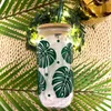 Tumblers 1pc Monstera Yaprak Bambu Kapak ve Saman Tatil Seyahat Ofisi Ev Hediyesi ile Yazan Gözlükleri 16oz H240425