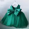 Flickans klänningar Green Christmas Dress for Girls Toddler Kids 1st Birthday Party Gown Elegant Princess Beaded Backless Baby Girl Wedding Vestidosl2404