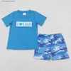 Kläder set grossist kortärmad vattenmelon hund bomull t-shirt barnsgröna rutiga shorts baby pojke kläder broderi sommaruppsättning q240425