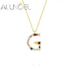 Allnoel 26 Alphabet Pendant Necklace Women 925 Sterling Silver Rainbow Claterful Clastal Letter M K W F Gold Fine Jewelry 240422