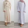 Porter sur scène Abaya Abaya Ensemble en deux pièces Dubaï Robe intérieure blanche turque pour femmes Africain Kaftan Robe Eid Moubarak Islamic Tenues Loose