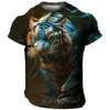 T-shirty męskie duże męskie T-shirt 3D Tiger Print Tees Tops Summer Casual Mens Animal Wzory T-SHIRT Szybka sucha moda odzież2404