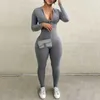 Jumpsuits voor dames rompers solide sportjumpsuit voor dames herfst nieuwe slaaf bodycon mode zipper sexy jumpsuit casual fitness set y240425