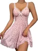 Sexy Pyjamas Summer Pink Pajama Sexy Dress Floral Printed Lace for Women Home V-neck with Strap Camisole Nightdress d240425