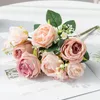 Dekorative Blumen Rose rosa künstlich hochwertig hochwertige große Blumenstrauß Silk gefälschte Blume Home Hochzeit Dekoration Accessoires
