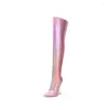 Boots Ochanmeb Femmes Gold Patent Cuir Silver Stiletto Talons hauts Pink Over-the-Knee Bright Purple Zipper Lady Red Shoes