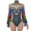 Stage Wear Sexy Multi-Color Rhinestones Tassel Bodysuit Nightclub Dançarino Party Stage Wear Pólo Dança Fringe Crystal Leotard Costume Cizhuan D240425