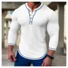 Camisetas masculinas Novo waffle masculina camiseta de cor sólida manga longa v-cardigan henry pesco