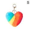 Keychains Lanyards Heart Pompoms Keychain Rainbow Multicolor Pom-pom Key Chain Ladies Handbag Car Key Ring Handmade Accessories Key Chain Pendant D