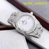 AP Moissanite Wrist Watch Royal Oak Series 18K All White Gold Origin Original Fritillaria Quartz Womens Watch 67602BC 33 mm