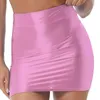 Skirts Women Glossy Pencil Skirt Solid Color Casual High Waist Elastic Waistband Miniskirt