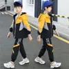 Kläder sätter vårens höstkontrast Kids Tracksuit Boys hoodie Sweatpant Full Zip Hooded Children 2 Pieces Outfits Jogger Set 3-16 Years