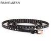 Rainie Sean Punk Rock Belts For Women Black Rivet Women Belt Streetwear Thin Long 190cm Ladies Pin Buckle Leather Belt 240419