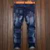 Hole de jeans casual de alta qualidade Hole arruinou Hip Hop Biker Straight Pants Male Plus Size 240417