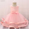 Girl's Dresses Toddler Beading Baptism Princess Dress for Baby Girls Tulle White Wedding 1st Birthday Bow Party Dresses Christening Kids Clothe d240425