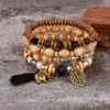 Bärade 4st/set Bohemian Multicolor Crystal Beads Armband For Women Girls Boho Ethnic Tassel Elastic Rope Handmde Wrap Armband