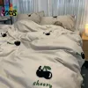 sets INS Style Cute Cartoon Panda Bedding Set Soft Duvet Cover Set Queen Full Size Flat Bed Sheet Kids Quilt Cover Pillowcase Kawaii