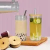 Tumblers 24oz glazen beker met deksel en stro transparant bubble theesap voor melk mokka -kopjes ontbijt mug drinkware H240425