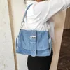 Drawstring Denim Women Shoulder Crossbody Bag Fashion Rivet Ladies Axillary Bags Brand Design Female Handbag Blue