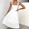 Urban Sexy Dresses Casual Simple Solid Sundress Women High Waist Sleeveless Slash Neck Midi A-line Dress Oversized White Black Red Long DressesL2404