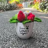 Decorative Flowers Crochet Woven Strawberry Potted Artificial Plant Bonsai Hand Knitted Funny Gift For Room Home Table Ideas Birthday Decor