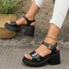 Women Sandals with Heels Summer Punk Height Increasing Sandal Motorcycle Gothic Woman Shoes Leather Black Platform Sandals Women 240415